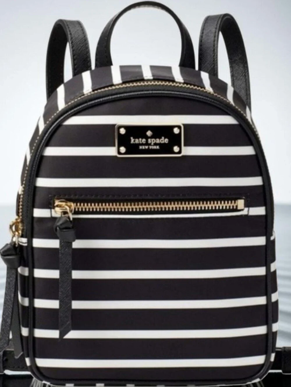 Kate Spade Black/White Nylon Bag - Wilson Road French Stripe Mini Backpack